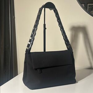 Salvatore Ferragamo Black Shoulder Bag with Metal Strap Accents